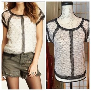 Free People Sheer Floral Mesh Lace Short Sleeve S